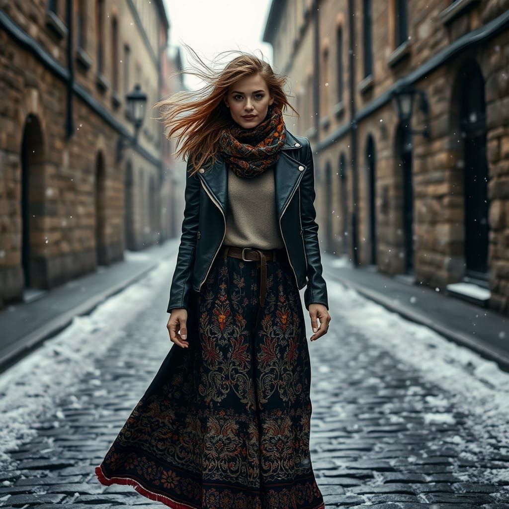 Surreal Boho Goddess Strolls through Winter Wonderland