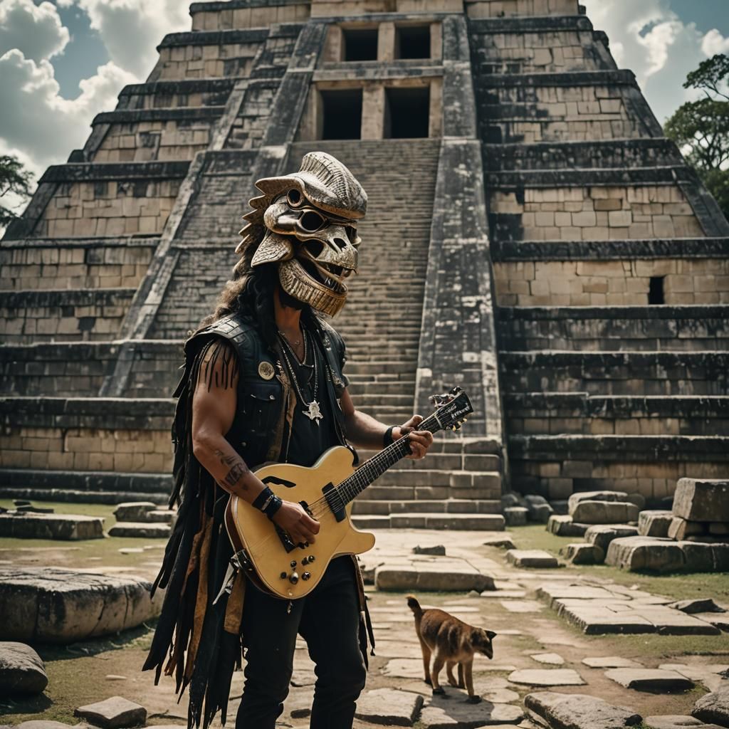 Lion Heavy Metal Guitarist in Mayan Ruins