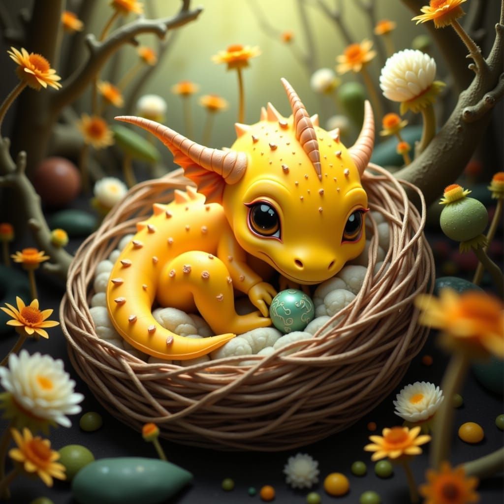 Baby Dragon Takes Refuge in Bird's Nest