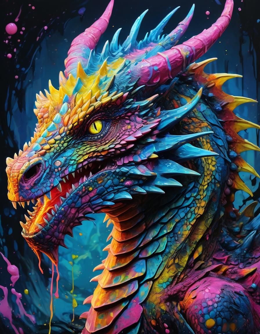 Bioluminescent Dragon in Vibrant Oil Painting Style