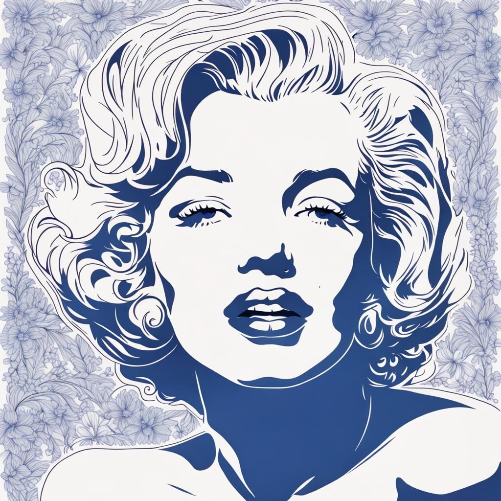 Blue Willow Style Marilyn Monroe Line Art