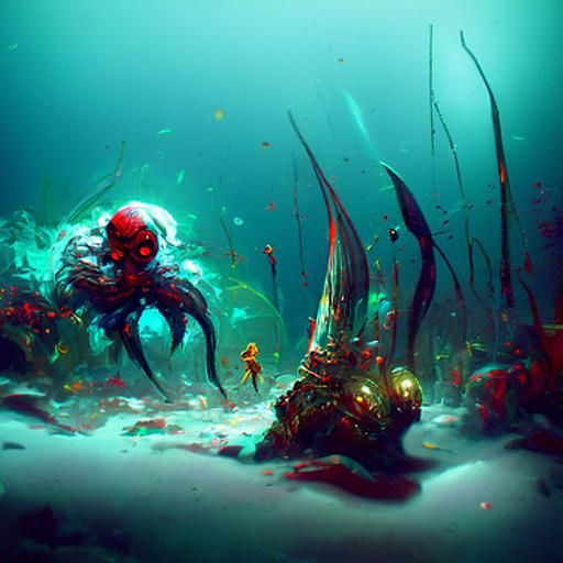 Sinister Underwater Scene in Fantasy Art Style