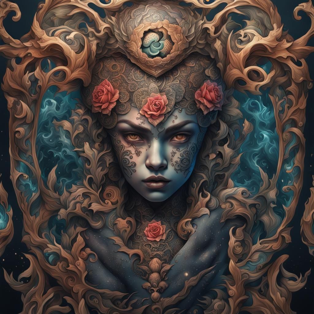 Detailed Tattoo Design of Girl's Thigh