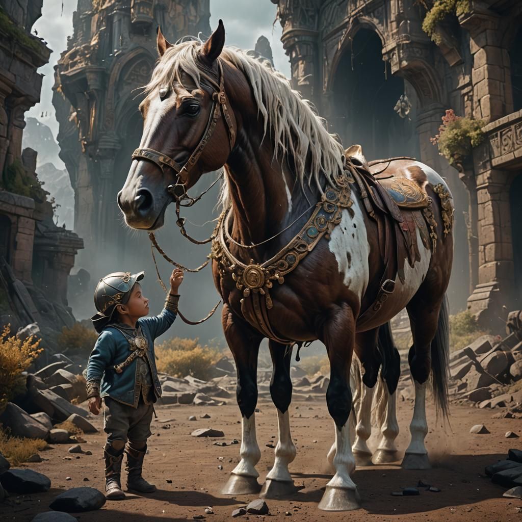 Horse with Baby Head: Detailed Matte Painting