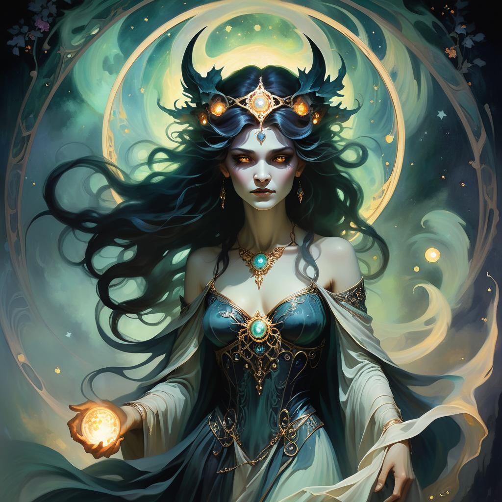 Hecate, Phantom Witch Queen, in Dark Fantasy Style