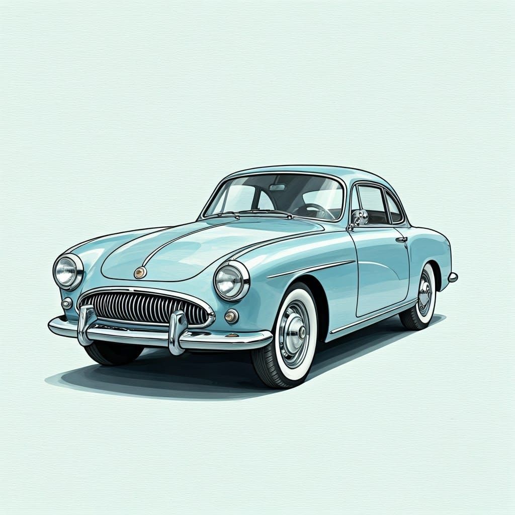 Whimsical Light Blue Fantasy Car in Three-Quarter View