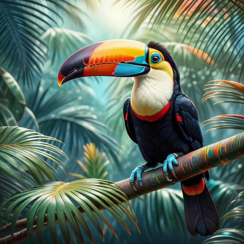 Exotic Toucan Portrait in Oil Pastel Style