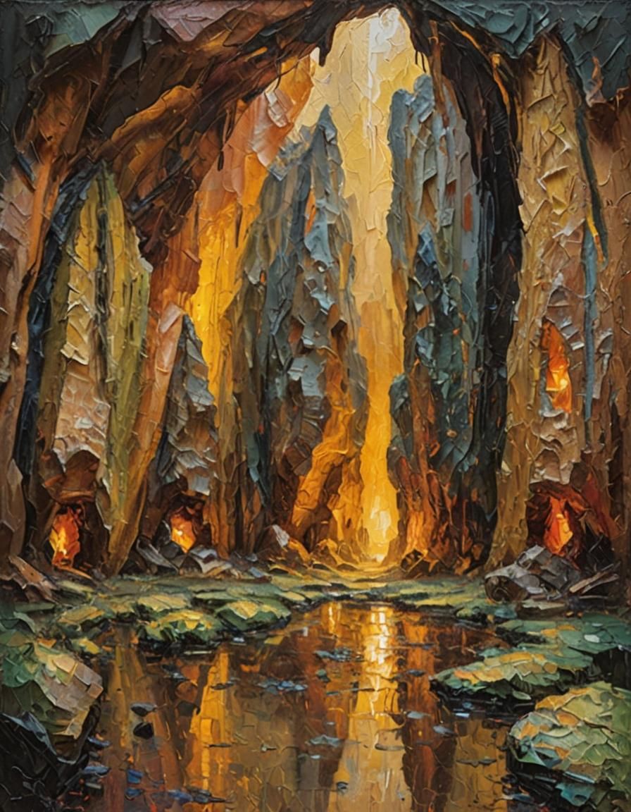 Expressionist Cave Painting in Oil with Impasto Textures
