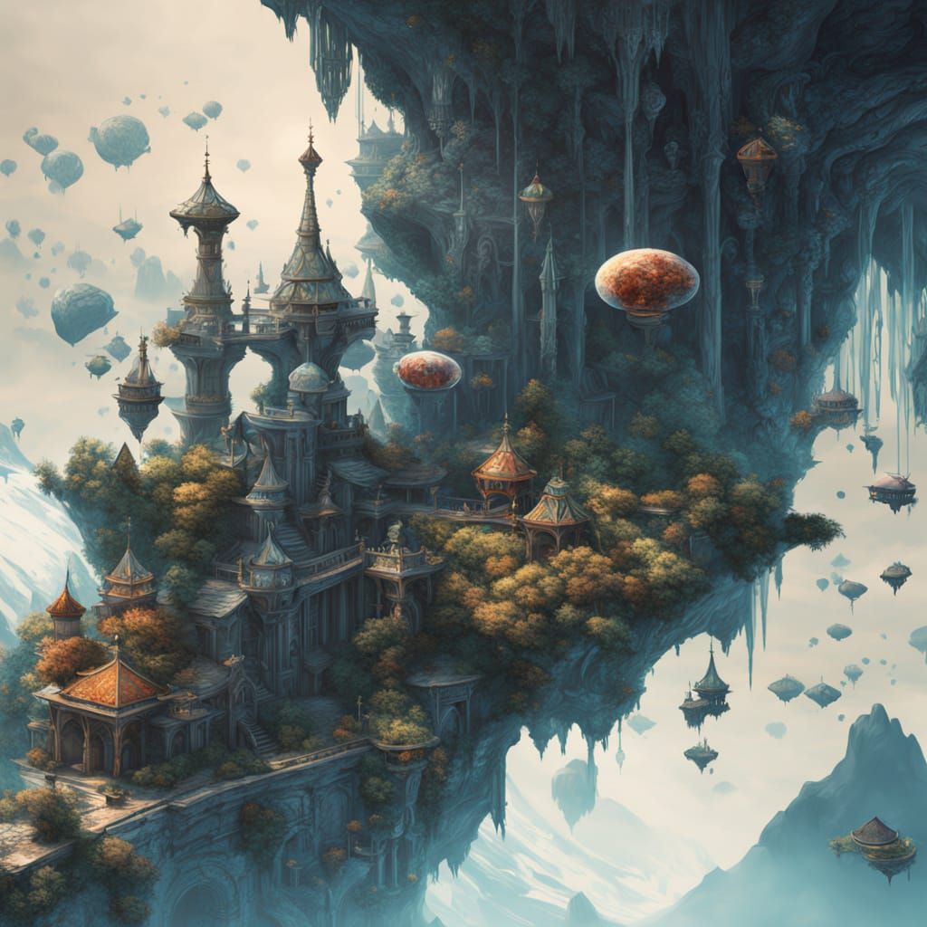 Surreal Galaxy Landscape with Waterfalls, Cities, and Spaces...