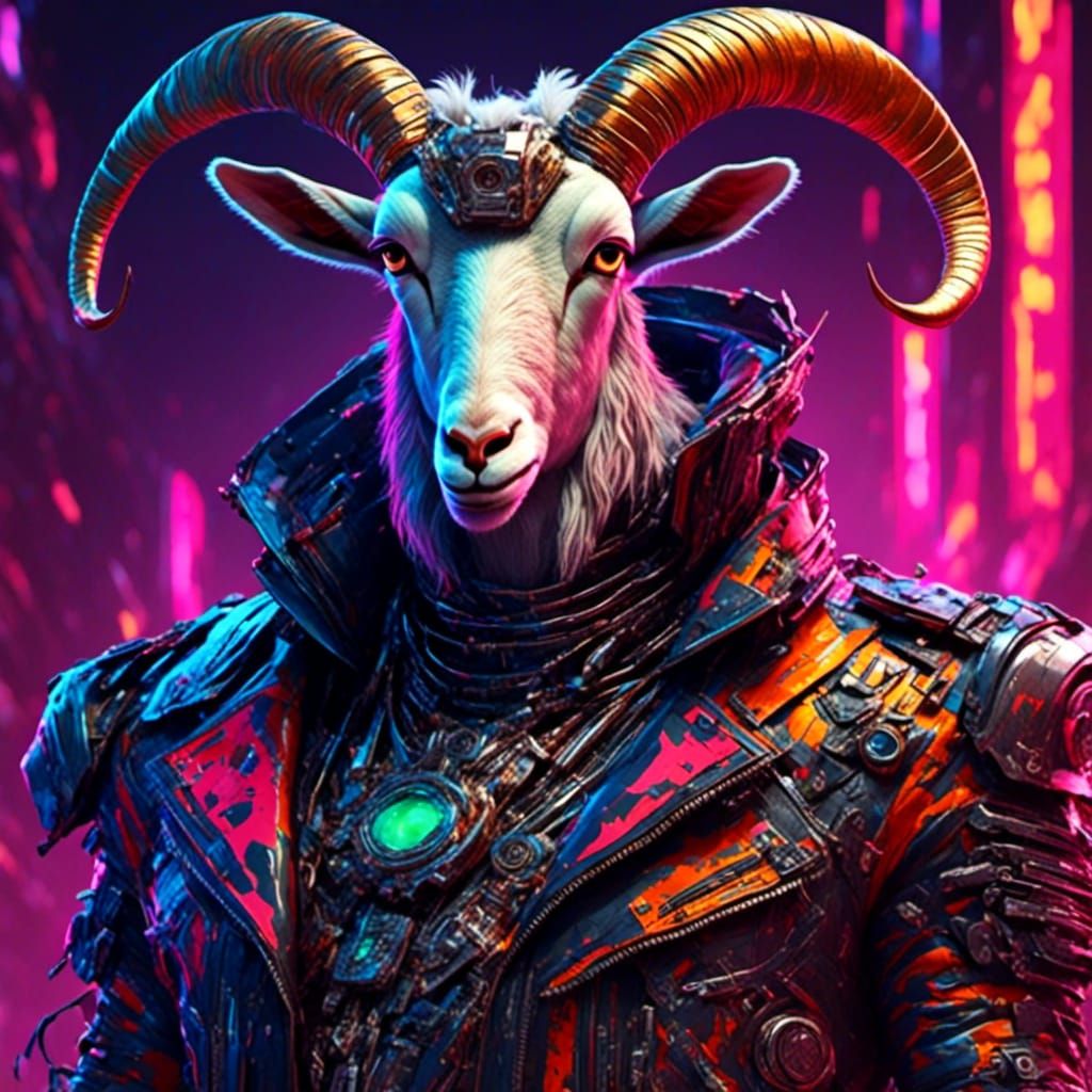 Goat Terminator in Colorful Cartoon Style