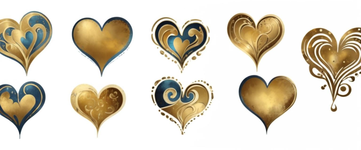 Blue and Gold Art Nouveau Decorative Hearts