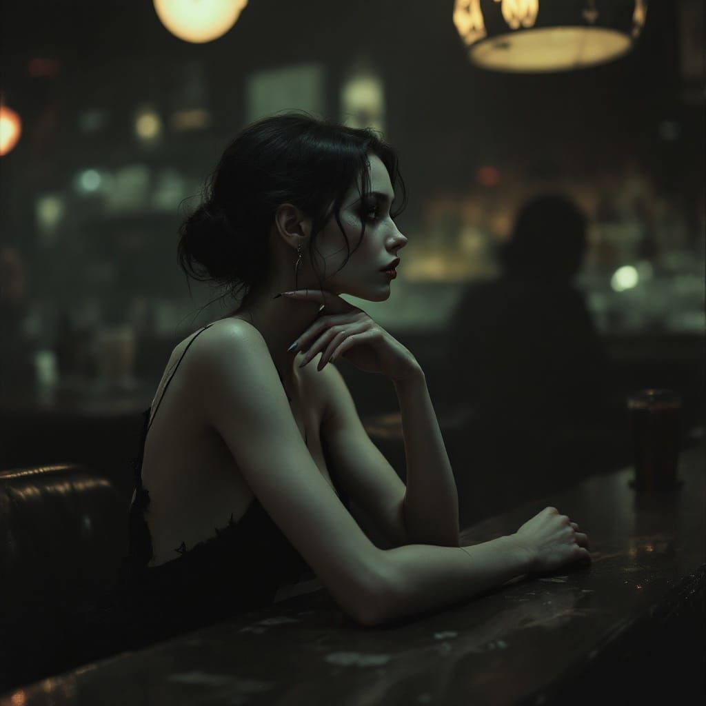 Sickly Woman at 1950s Dive Bar