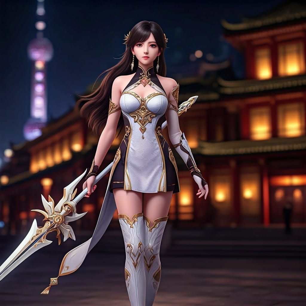 Elegant Shanghai Warrior in 3D Anime Style