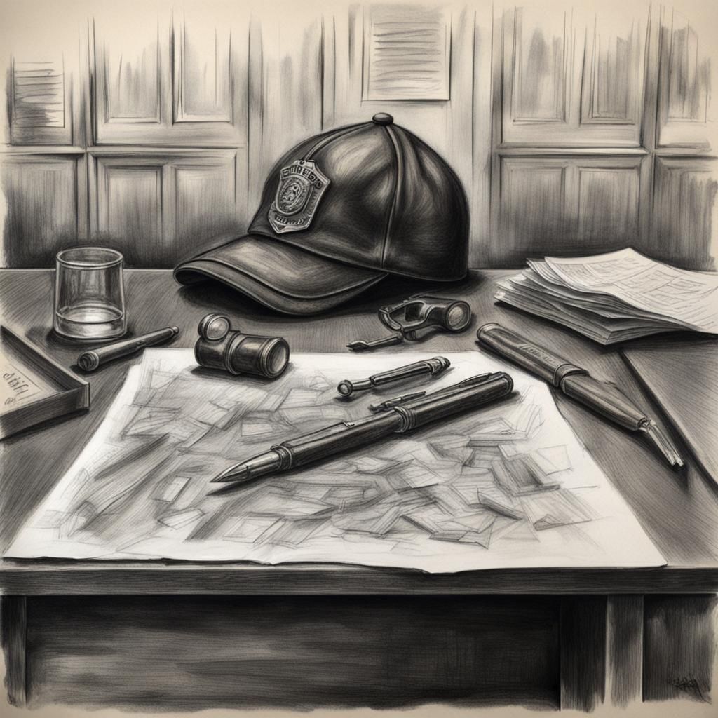 Evidence at Police Station: Hyperdetailed Charcoal Drawing