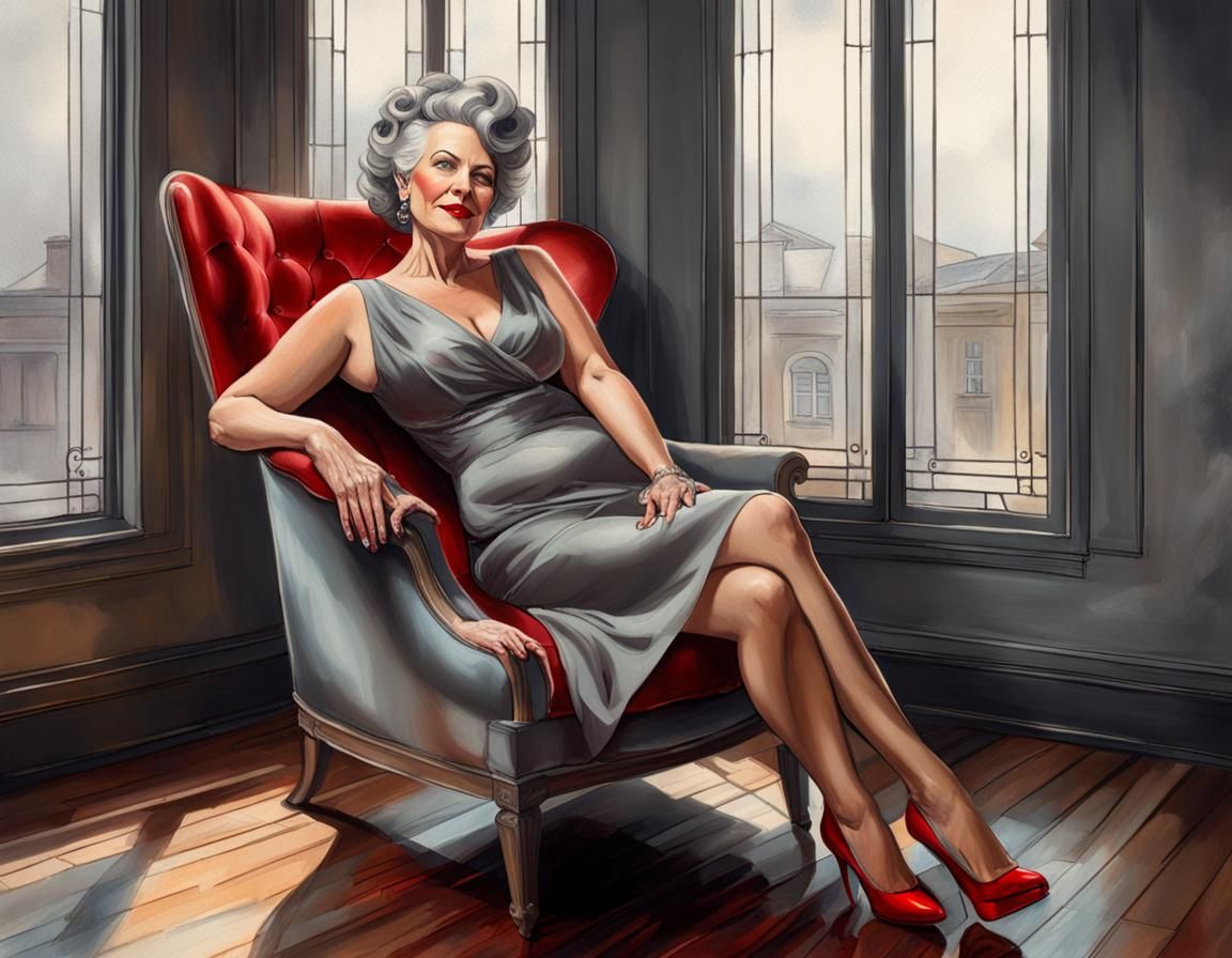 Voluptuous Lady in Silk Dress: Color Pencil Portrait