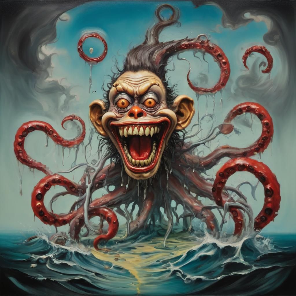 Surreal Zombie Monkey Clown Kraken in Dali Style