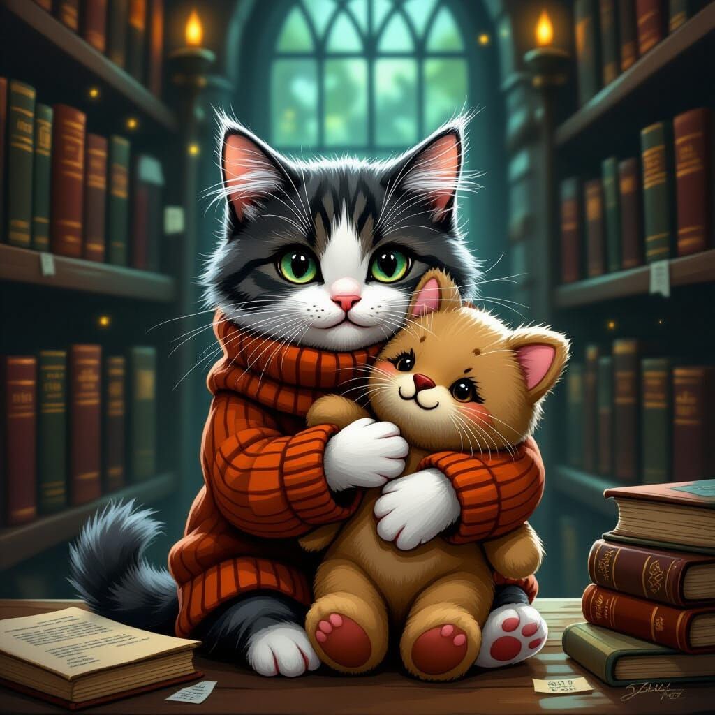 American Wirehair Cat Hugging Plushie in Airbrush Art