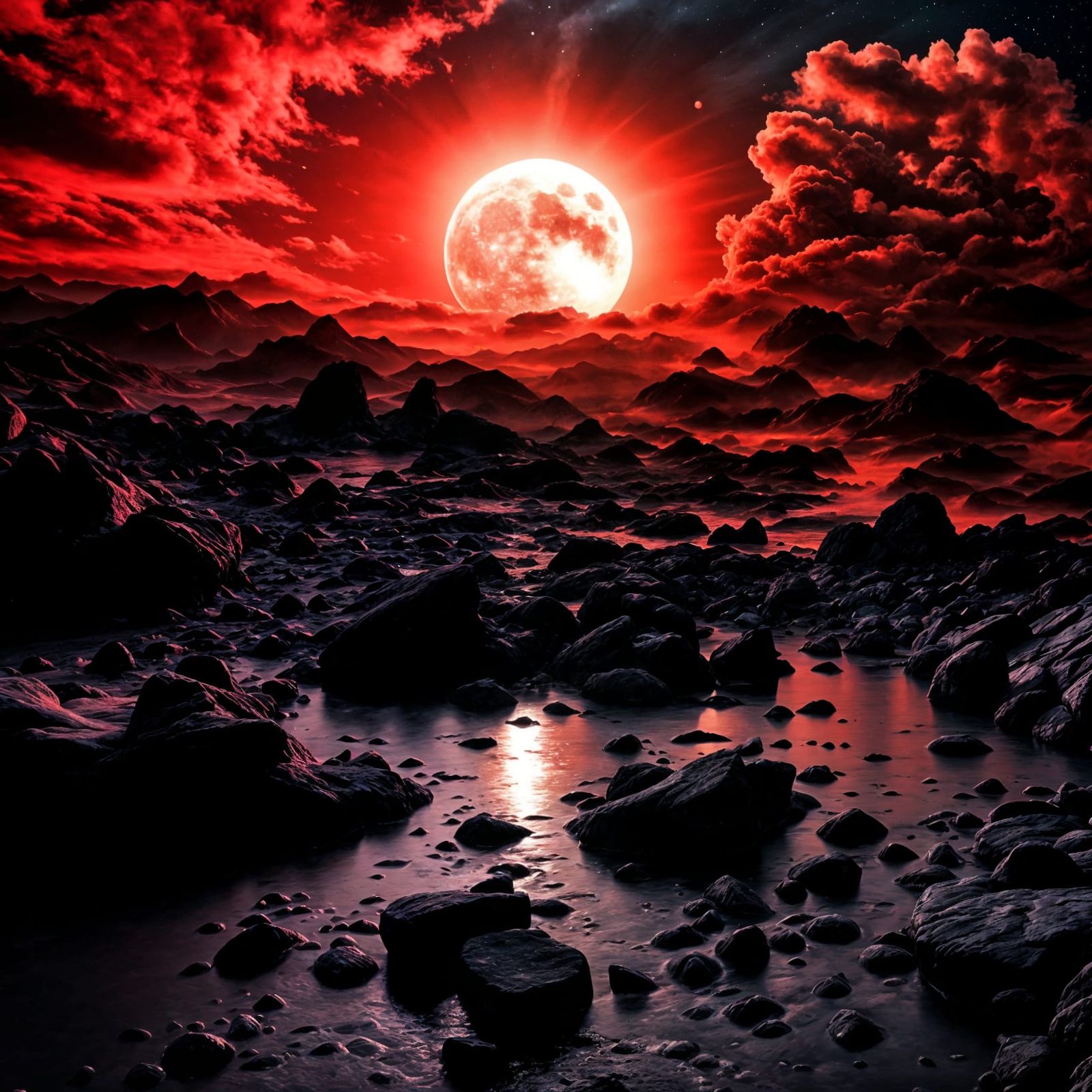 Blood Moon Eclipse in Hyperrealistic Detail