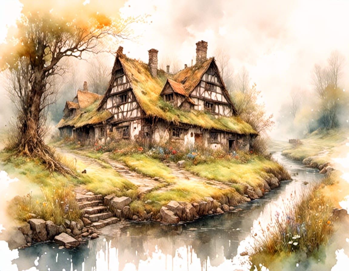 Cozy Cottage by Stream in Old English Village