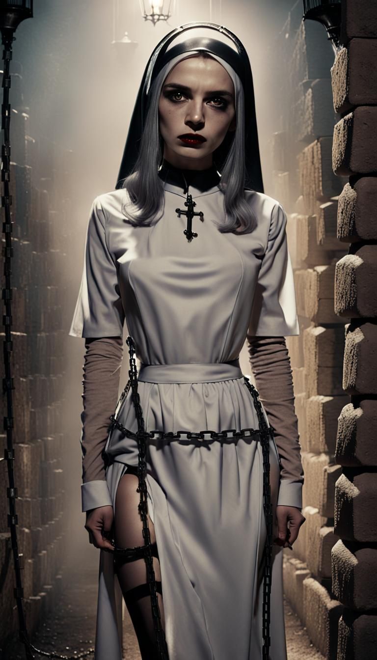 Nun Chained in Dark Academia Style Film Still