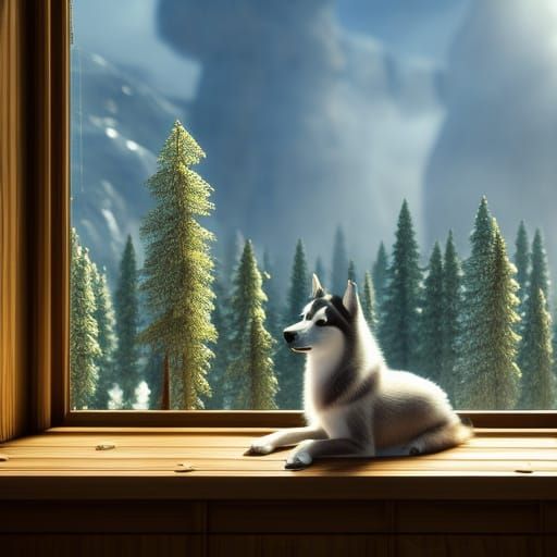 Mini Husky by the Window