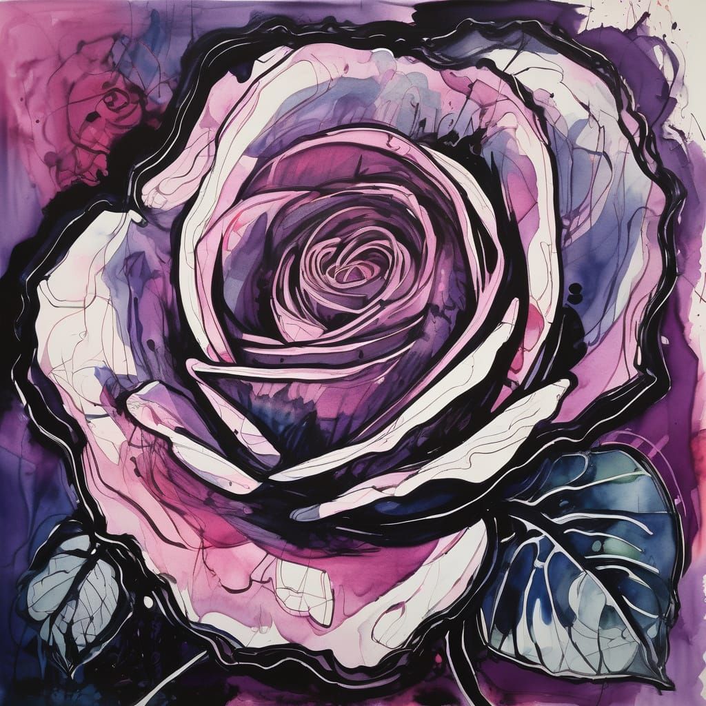 Expressionist Rose Sketch with Vibrant Watercolour Washes