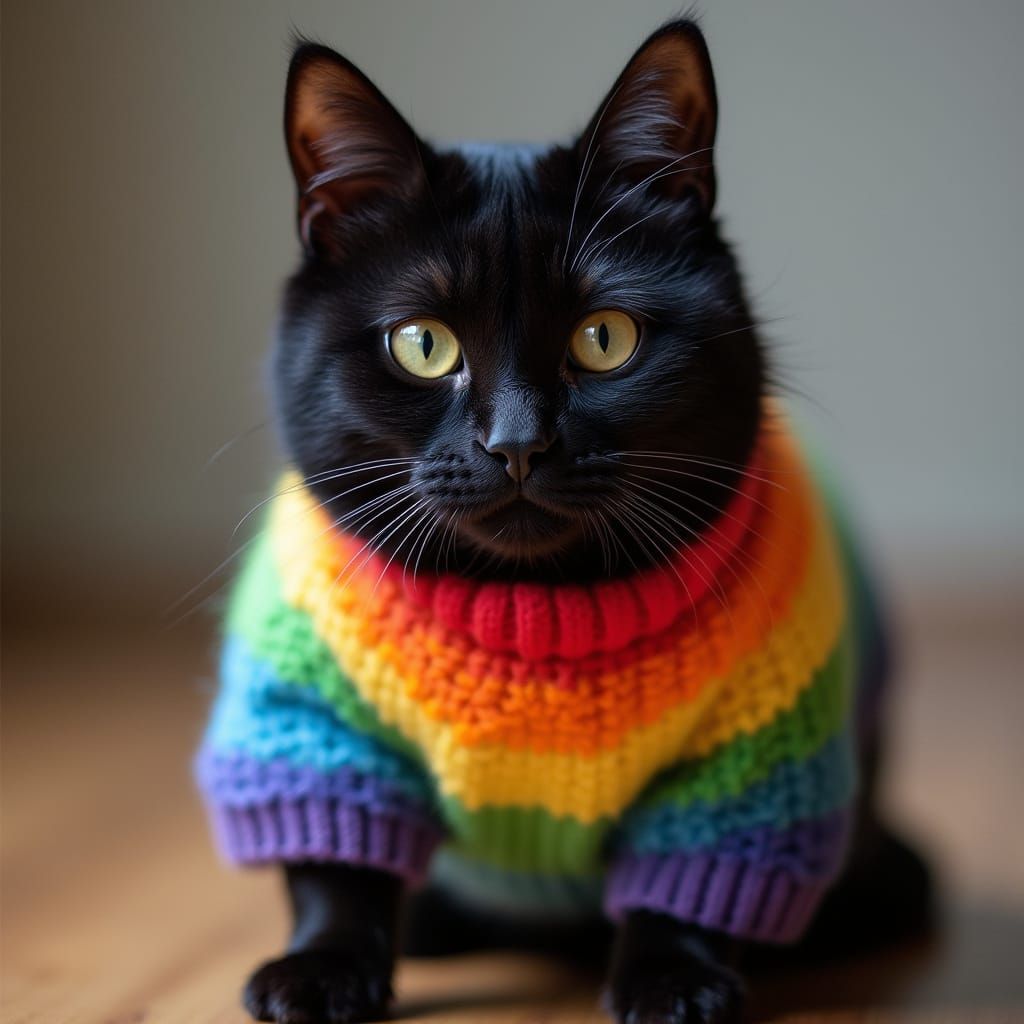 Black Cat Fashion: Rainbow Sweater Style