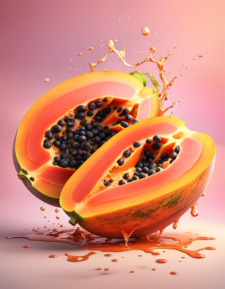 Photorealistic Papaya Halves: Hyper Detailed 3D Render
