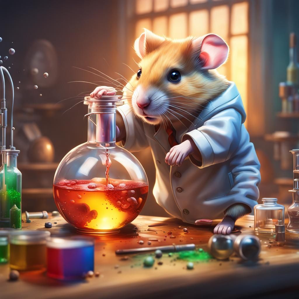 Hamster Scientist Working with Acidic Poison: Hyperrealistic...