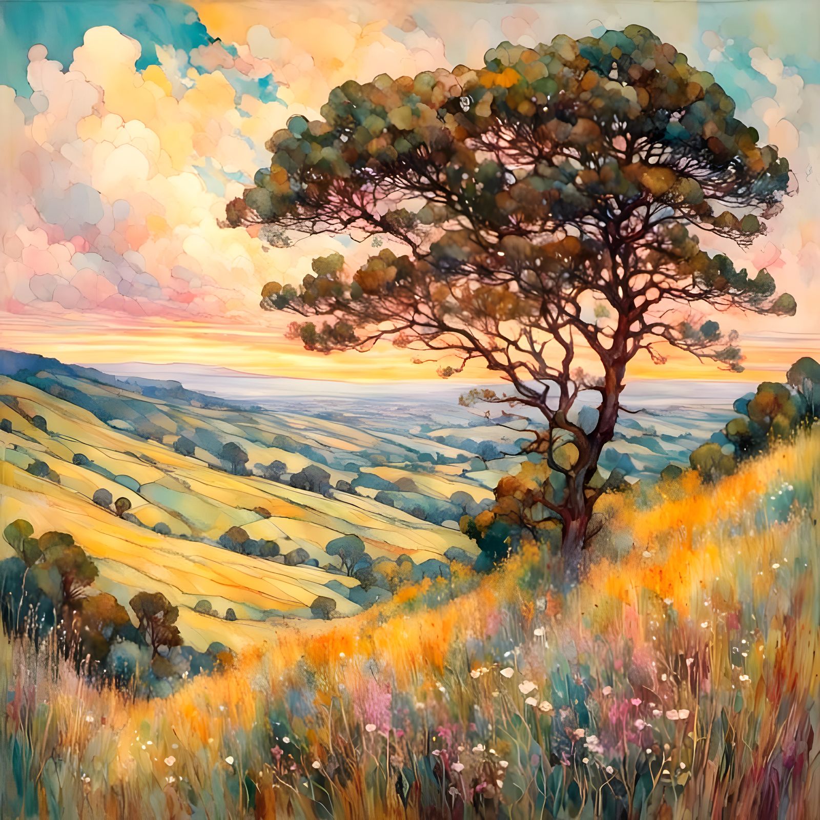 Stained Glass Landscape in Tiffany Style