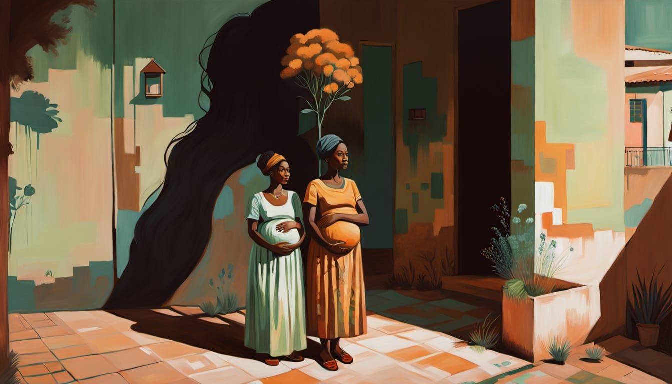Pregnant Black Woman with Partner in Social Realist Painting