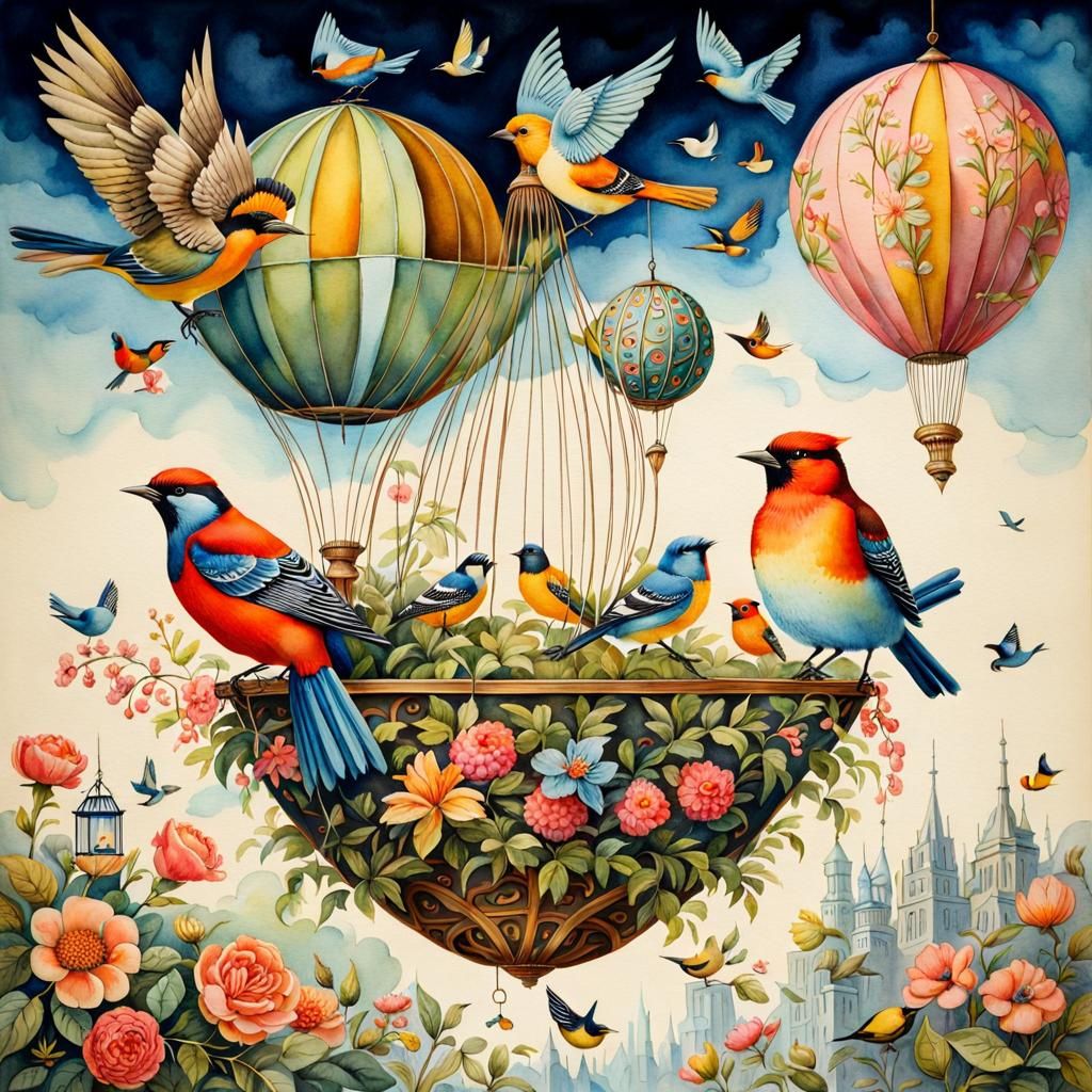Whimsical Watercolor of Birds Staying Put