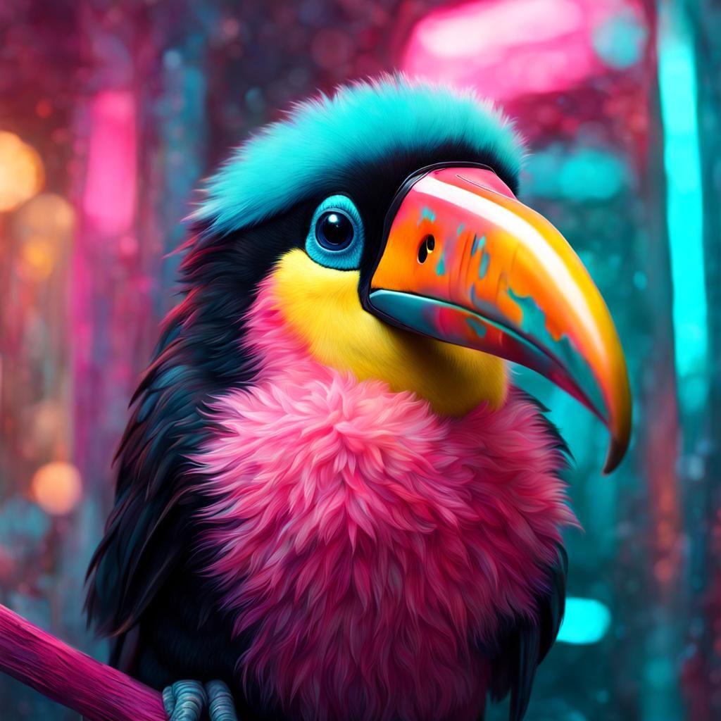 close portrait of a cute fluffy toucan