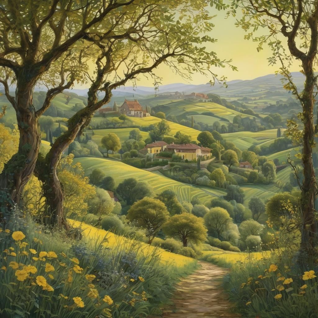 Serene French Landscape at Twilight