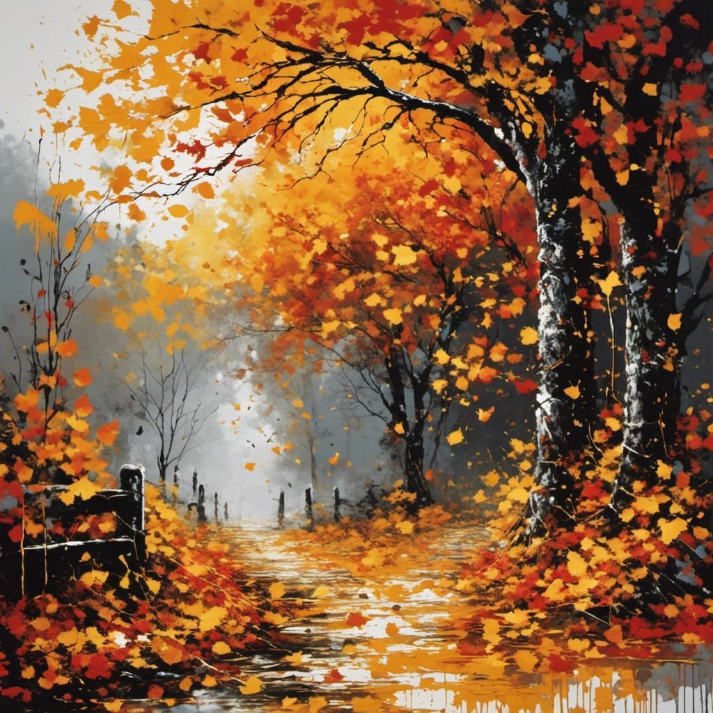 Autumn Leaves in Splatter Graffiti Style
