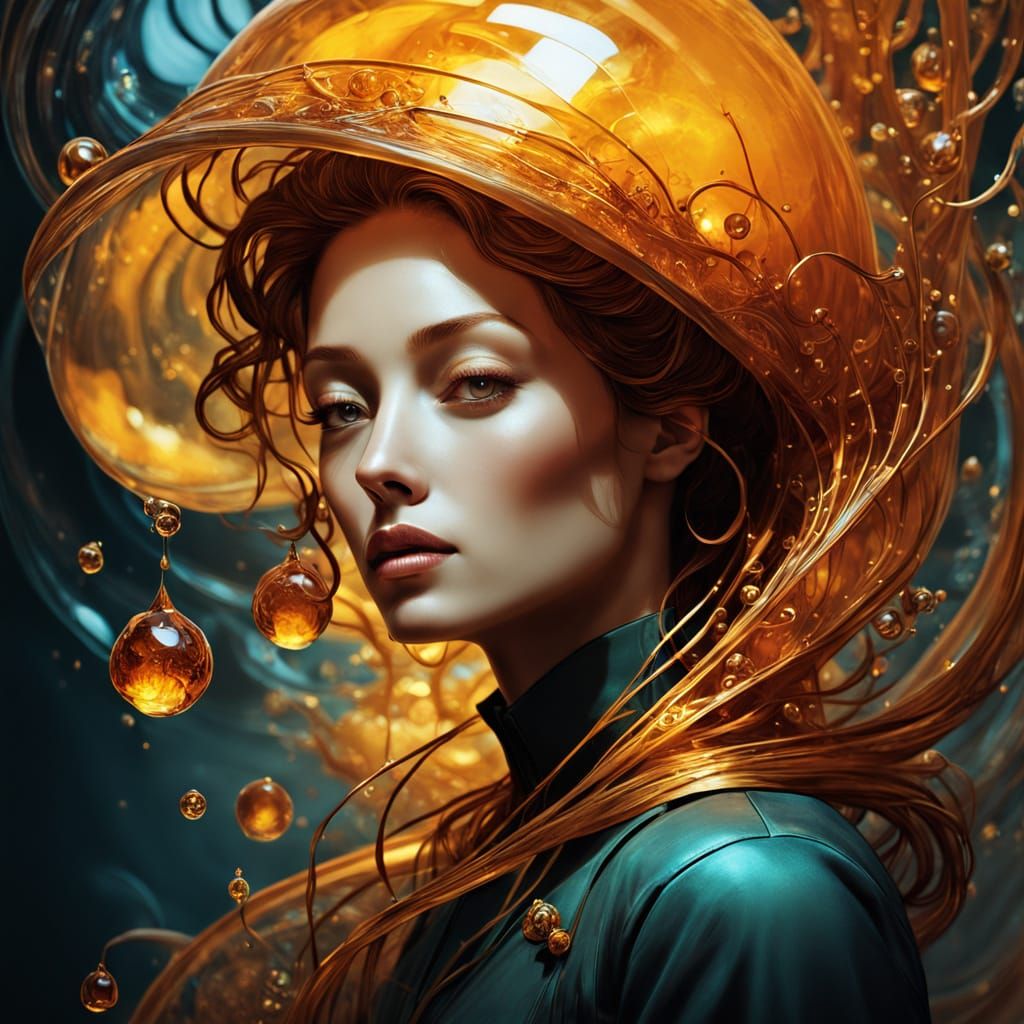 Honey Beekeeper in Amber Droplet: Surreal Macro Photo