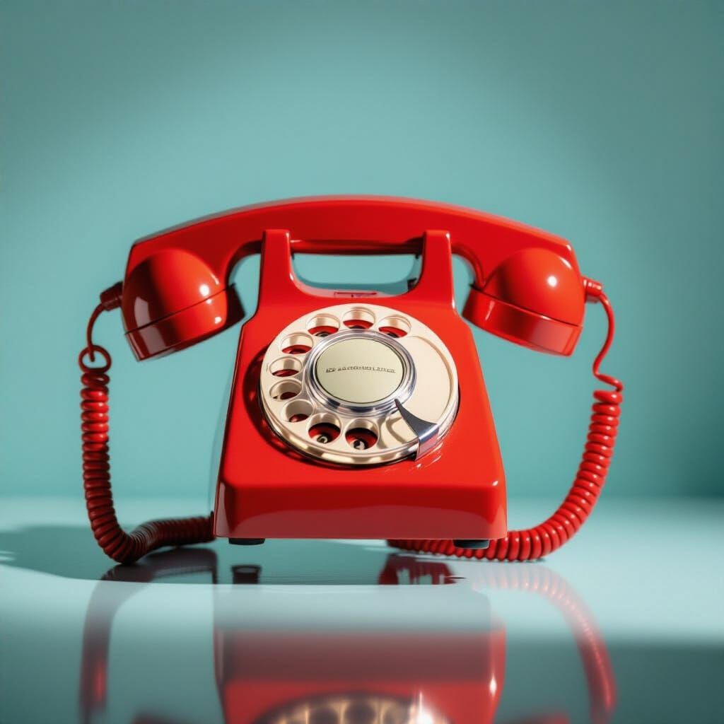 Retro Red Telephone Handset Levitating in Mid-Air