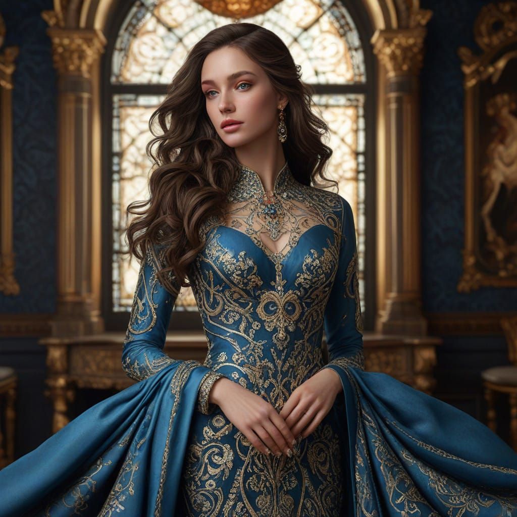 Ethereal Fantasy Queen in Renaissance-Inspired Gown