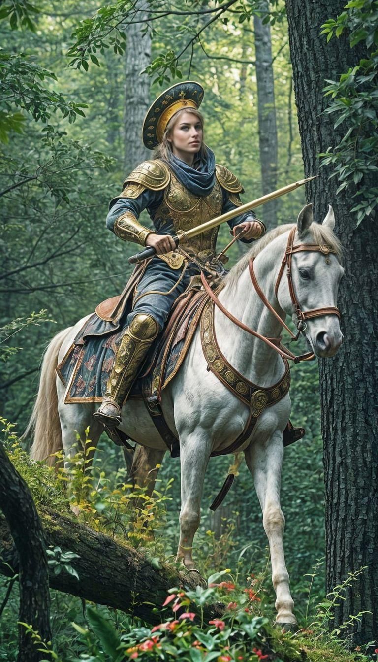 Equestrian Warrior in Forest with Dynamic Lighting