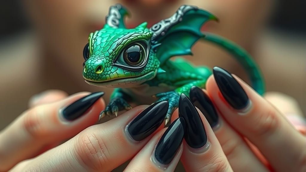 Tiny Fantasy Baby Dragon in Gothic Hands