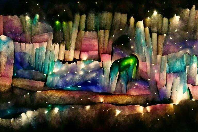 Iridescent Northern Lights Watercolor Painting