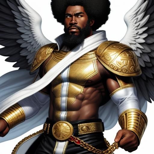 Black Angel with Afro and Golden Belt in Comic Art