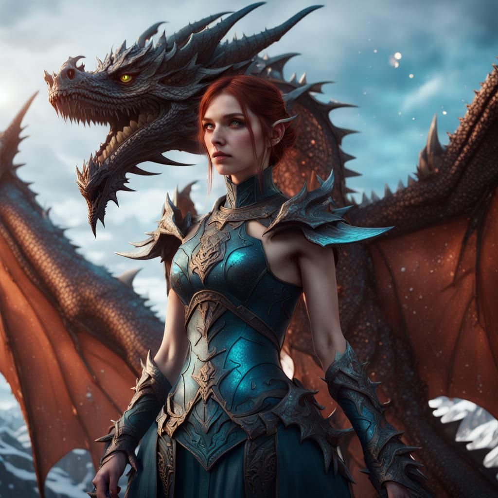 Ice Dragon Girl in Detailed Matte Painting