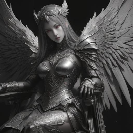 Metal Fallen Angel on Throne in Dark Fantasy Art