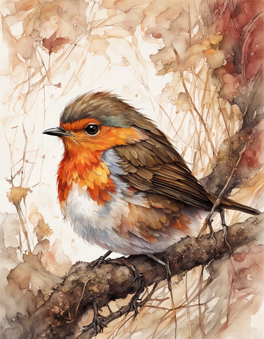 Kawaii Robin Family in Whimsical Scratch Art