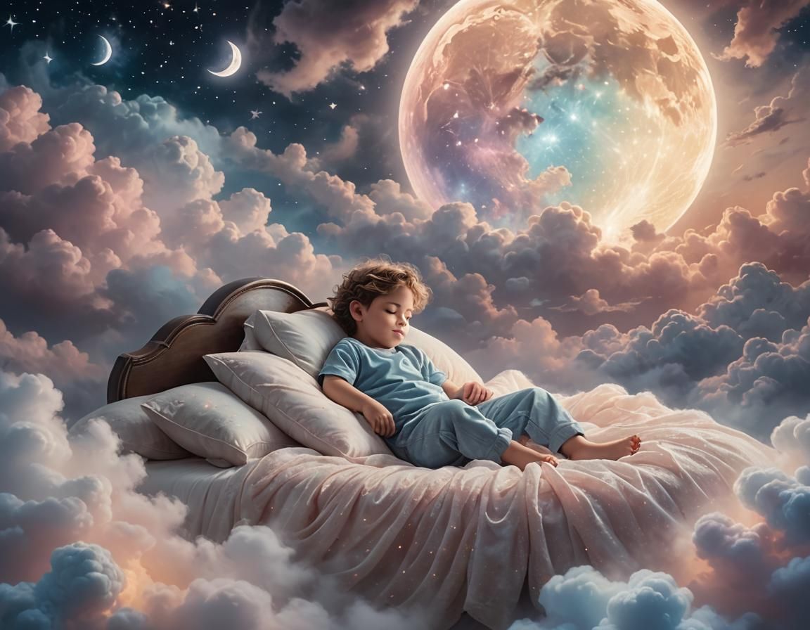 Child Sleeping on the Moon in Dreamscape