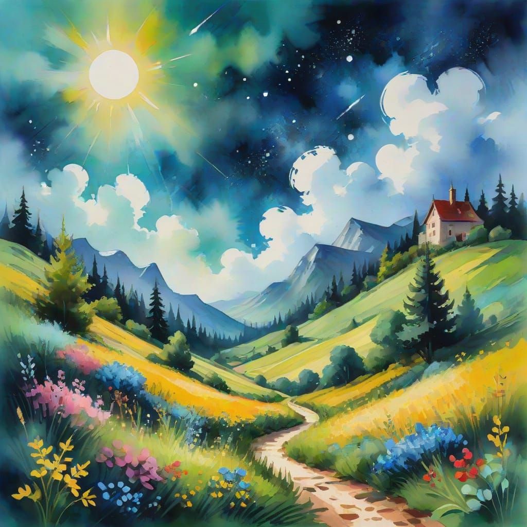 Epic Impressionist Galaxy in Gouache and Watercolor