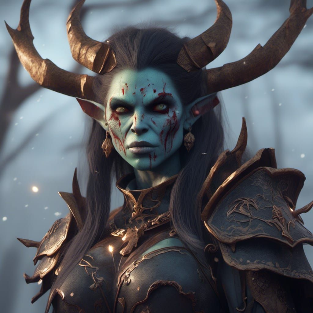 Orc Nephilim Magus Portrait in 3D Anime Style