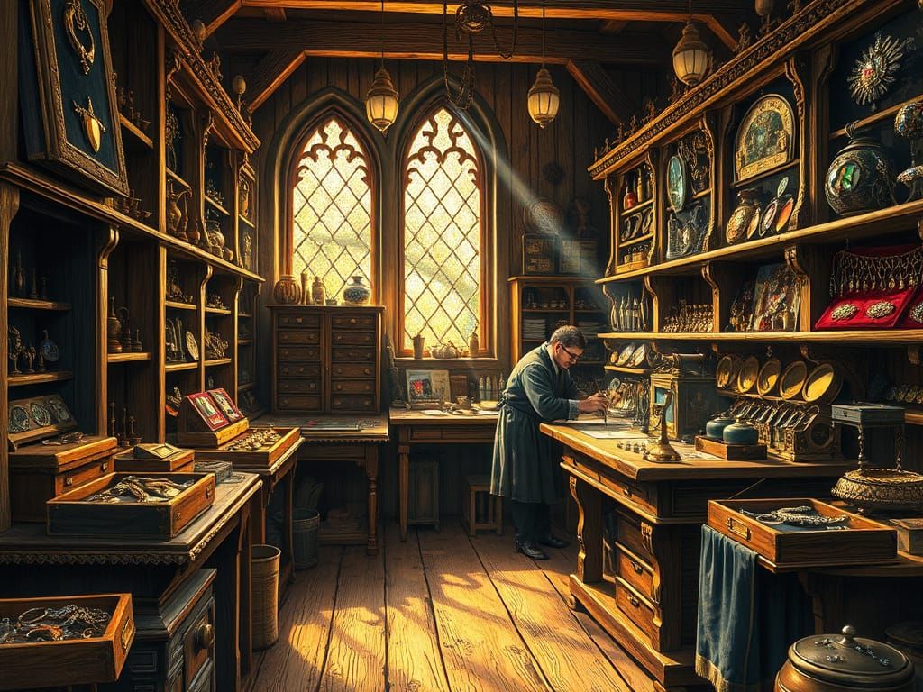 Medieval Jeweler's Shop in Warm, Golden Light