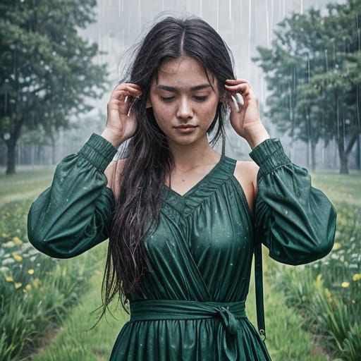 Raindrops on Green Field with Distant School Bell